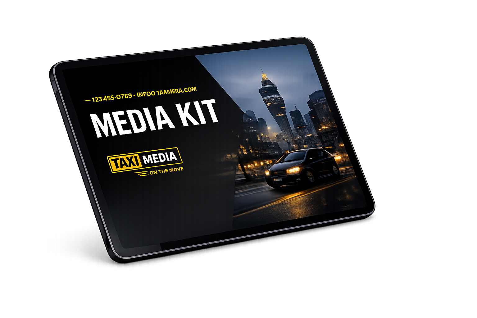 Taxi Media â€” Media Kit op tablet